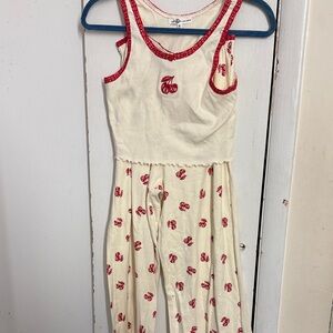 Love & Lazy Days Cream and Red Cherry Pajamas two pieces Size Medium